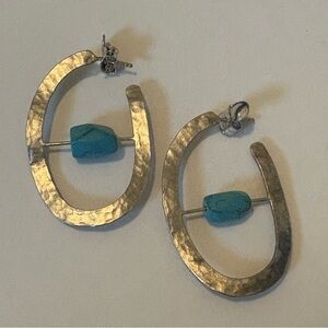Paola Dominguin hammered silver hoop earrings with turquoise beads